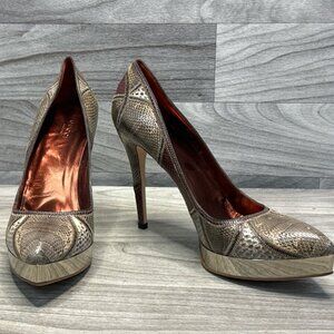 Gucci Metallic Python Embossed Leather Platform Pumps Size 41